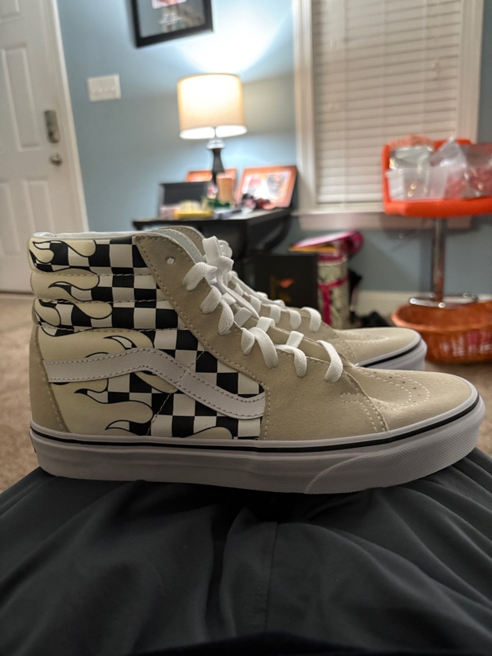 Vans Sk8-Hi Checkerboard Flame High-Top Sneakers - Cream/Black/White(UNISEX)